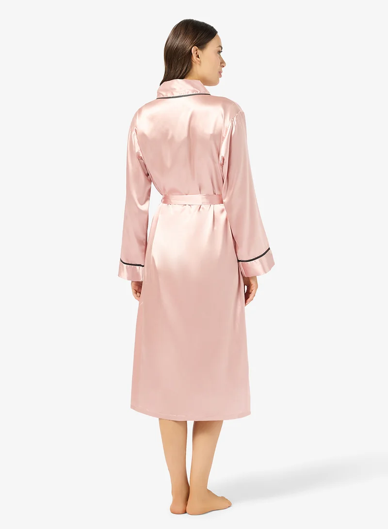 جينجر Satin Robe with Contrast Trim Detail